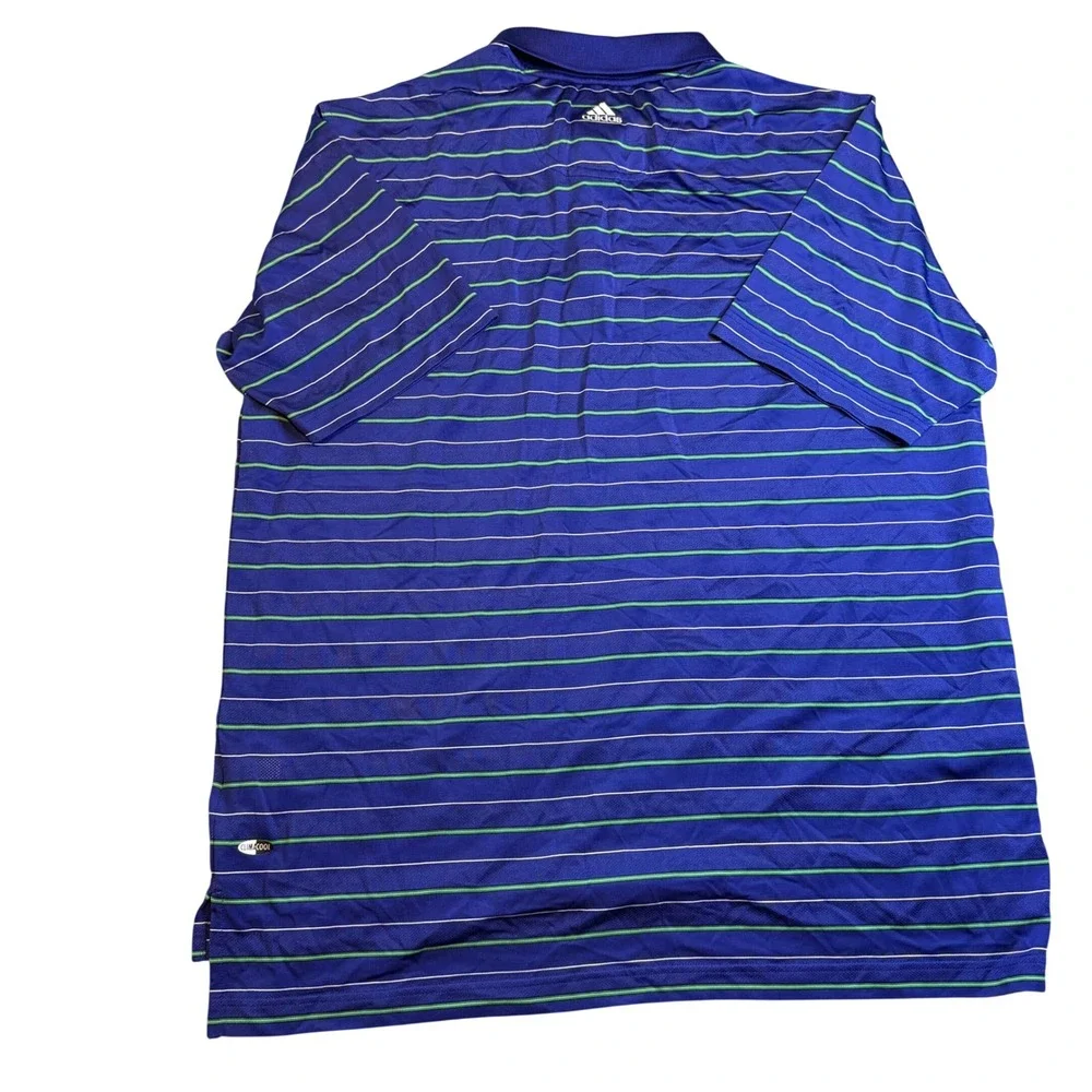 Adidas ClimaCool Mens Large Polo Shirt Blue Green Striped Golf Athletic Top